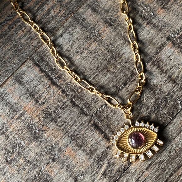 NEW Stone Evil Eye Pendant Necklace - Picture 8 of 9